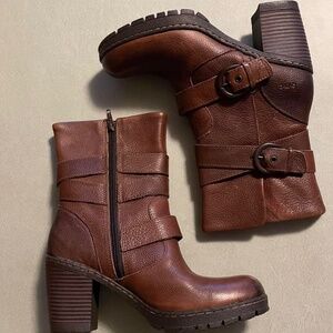 Brown leather boots